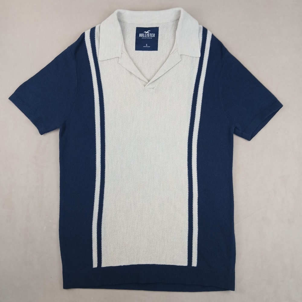 Hollister Small Mens Polo Sweater Chunky Knit V Neck City London 18x27